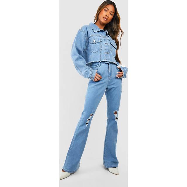 Womens High Waisted Ripped Flared Jeans - White - 6, White