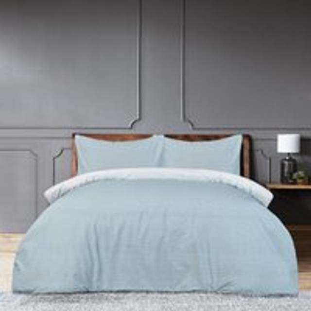 Luxury Super Soft Reversible Pinstripe Duvet Cover Set - Blue - Double
