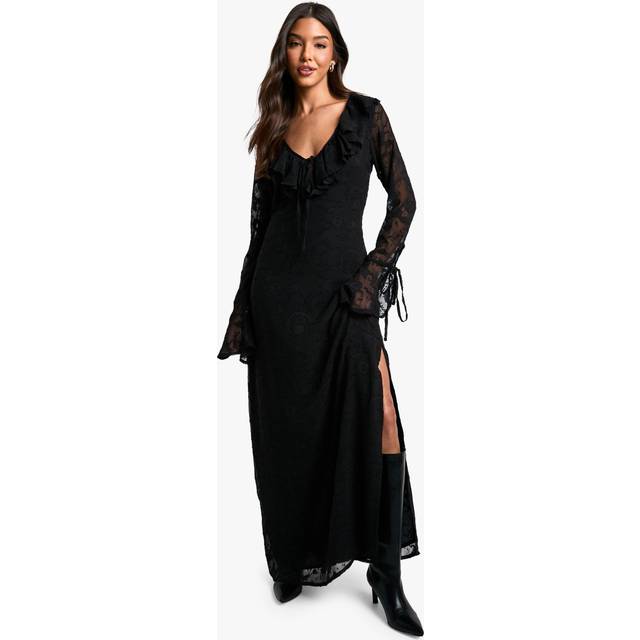 Womens Paisley Textured Flare Sleeve Maxi Dress - Black - 10