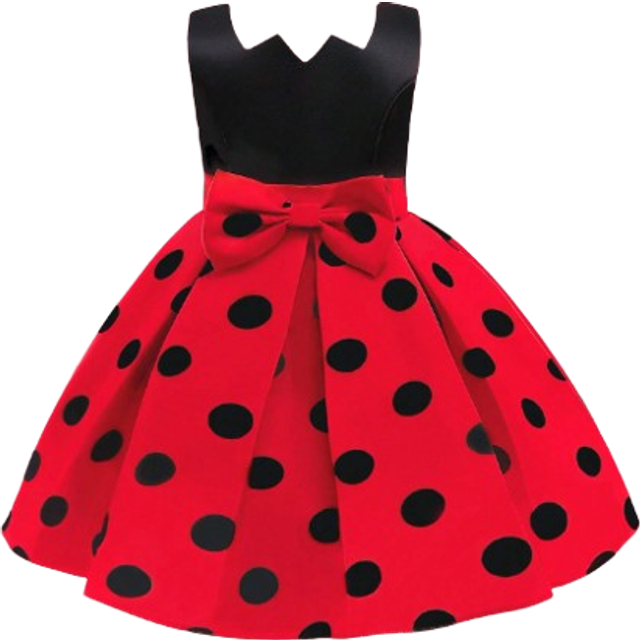 Ung flicka Vintage Polka Dot Party Dress, ärmlös A-line kjol - Röd (6Y,7Y,9Y,10Y,4Y,5Y)