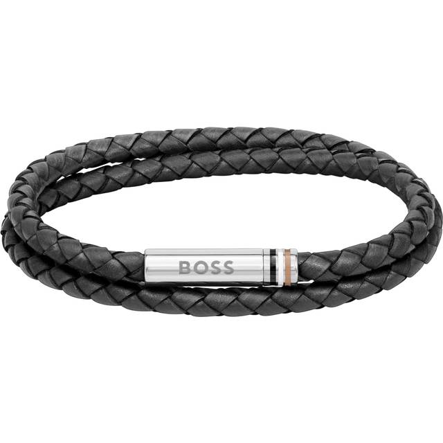 BOSS Men's Leather Double Braided Bracelet