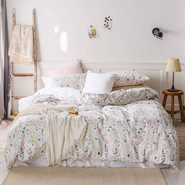 AMWAN Floral Pink Flower Botanical 100% Cotton Comforter Cover Garden Style 1 Floral Duvet Cover 2 Pillowcases Full Queen Bedding Set