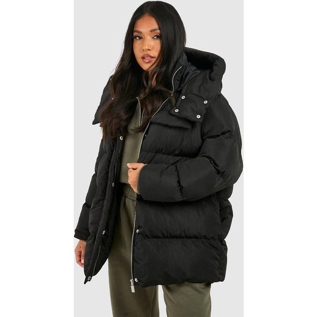 Womens Petite Oversized Pocket Detail Puffer Jacket - Black - 12, Black