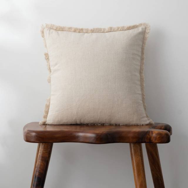 Linen Fringed Throw Pillow Cover - Soft Cozy Boho Cushion Covers with Tassel for Couch Sofa Farmhouse Natural Decor Burlap Pillowcase  Beige 18x18 inc