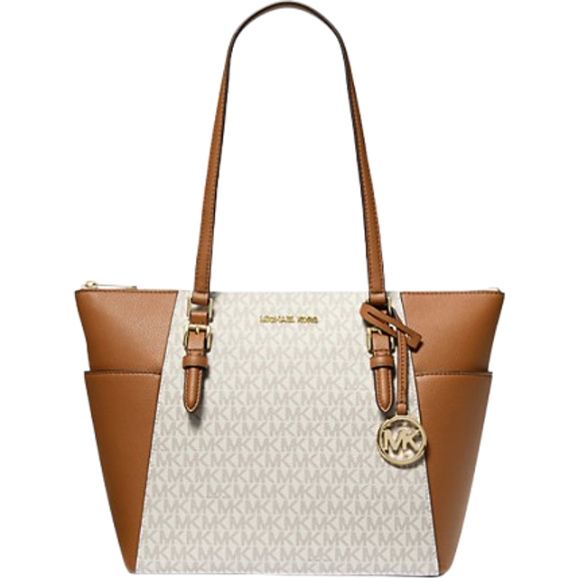 Michael Kors Women's Signature Leather Large Top Zip Tote Handbag Women - Vanilla Tote Bags - Brown - Size: ONE size