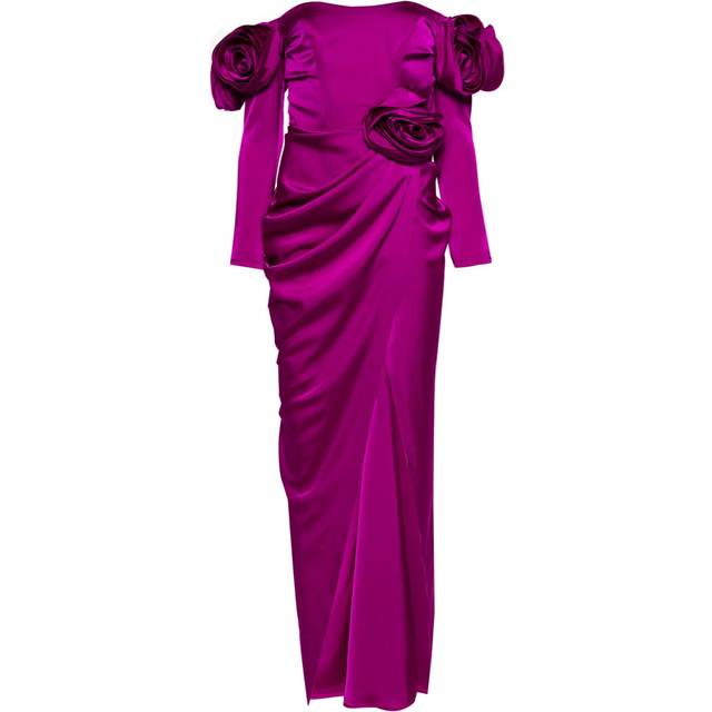 Ana Radu - floral-appliqué satin gown - women - Polyester - XS - Purple