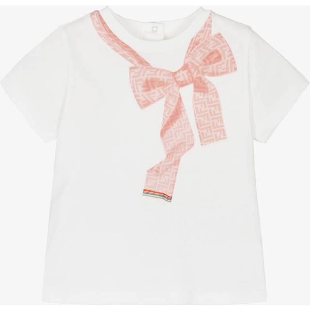 Fendi Baby Girls White Cotton Ff Logo Bow T-Shirt - 9 month