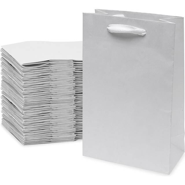 White Gift Bags with Handles - 6x3x9 50 Pack Extra Small Boutique Bags  Mini Size Kraft Paper Shopping Bag for Gift Wrapping  Party Favors  Birthday P