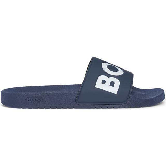 Men's BOSS Orange Aryeh Mens Italian-Made Slides with Large Logo Detail NOS - Navy - Size: 8