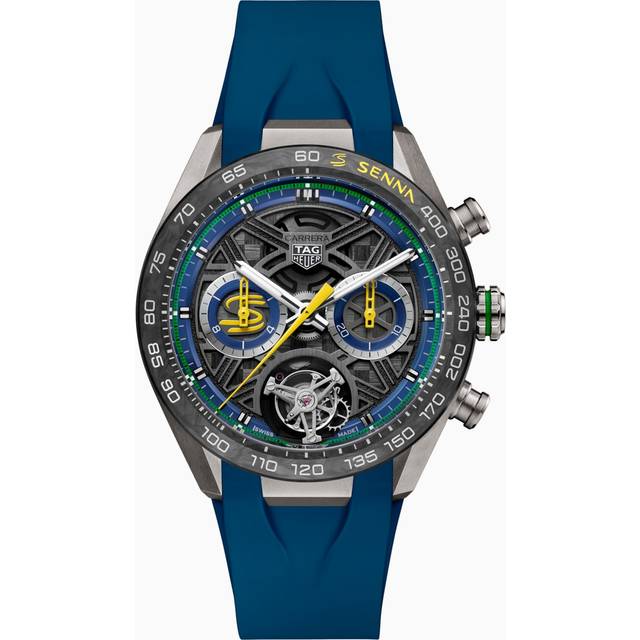 TAG Heuer Carrera Chronograph Tourbillon Extreme Sport X Senna Th20-09 44 mm Watch - Blue Rubber Band - Titanium Case
