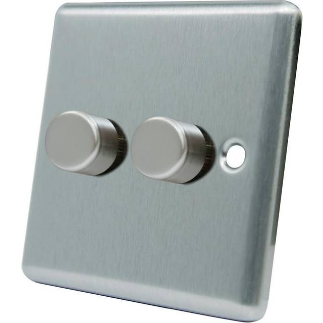 AET CSC2GDIM40 10 A 400 W 2-Gang 2-Way Satin Finish Chrome Classical Double Light Dimmer Switch