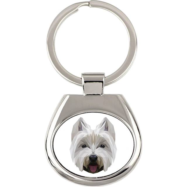 West Highland White Terrier, Westie, Westy - geometric keychain with a photo and the inscription Art-Dog white