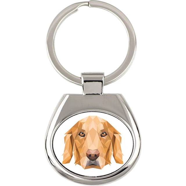 Golden Retriever - geometric keychain with a photo and the inscription Art-Dog white