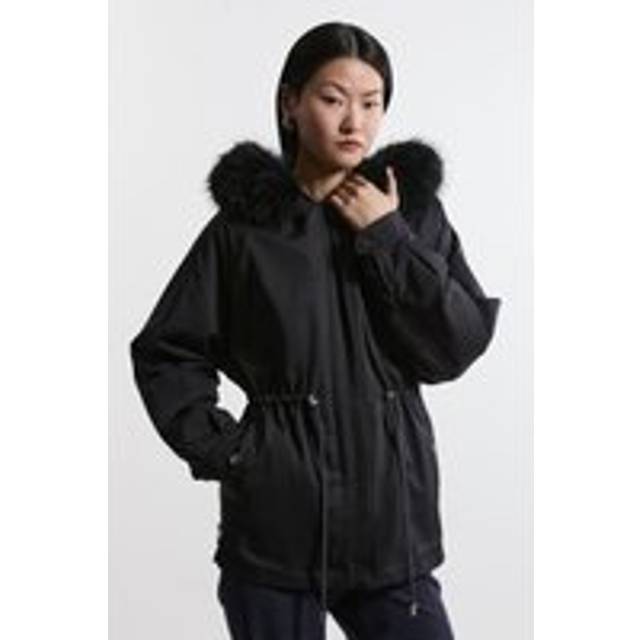 Faux Fur Lined Hooded Parka Coat - Navy