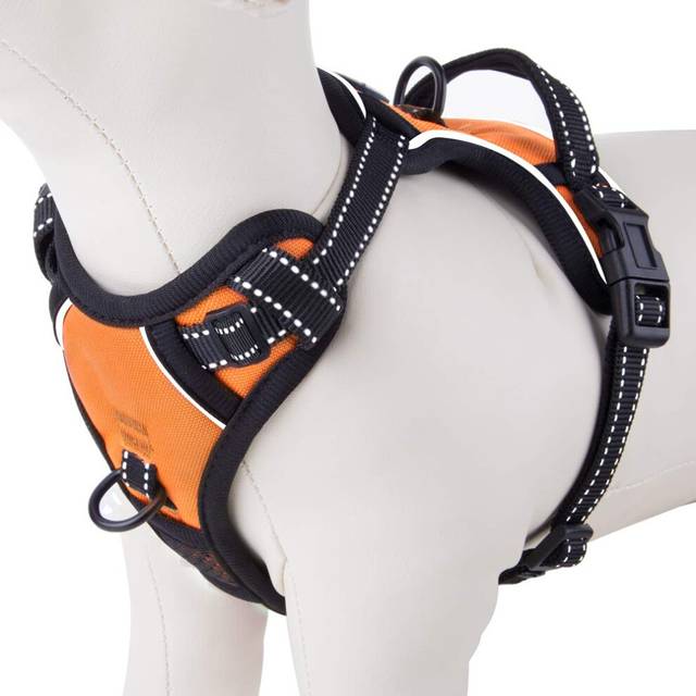 PHOEPET No Pull Dog Harnesses for Small Puppies Reflective Adjustable Front clip Vest with 2 Metal Leash Attachment Hooks Soft Handle S  Orange