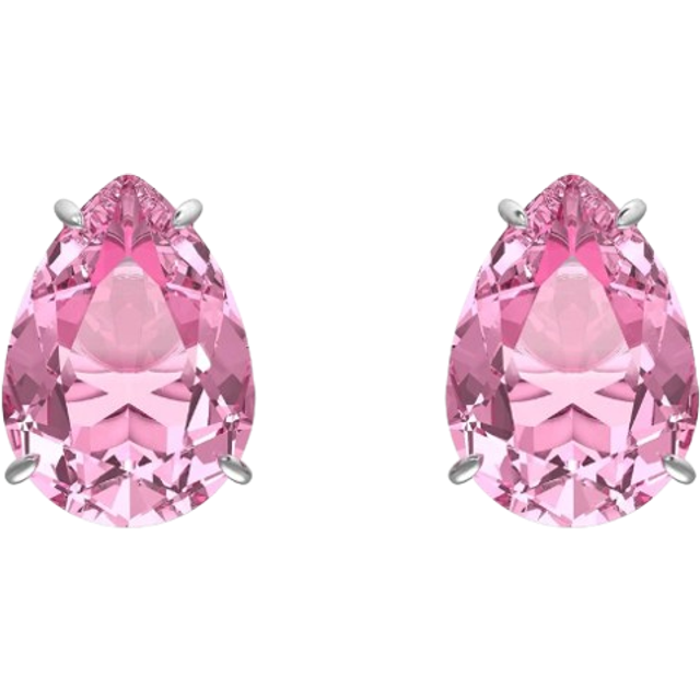 Swarovski Pink Stud Earrings, Pink Teardrop Cut Crystals, Rhodium Plated from the Gema Collection
