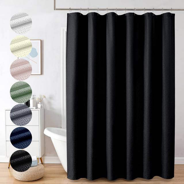 OVZME Berry Black Shower Curtain  Embossed Textured Fabric Shower Curtain for Bathroom - Soft Cloth & Hotel Spa Luxury  Water Repellent  Machine Washa
