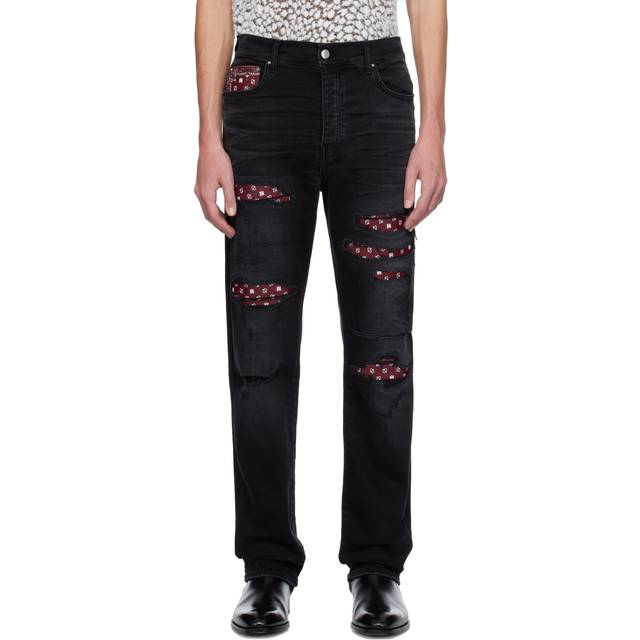AMIRI Black Leather Bandana Repaired Slim Jeans - Vintage Black - WAIST US 32