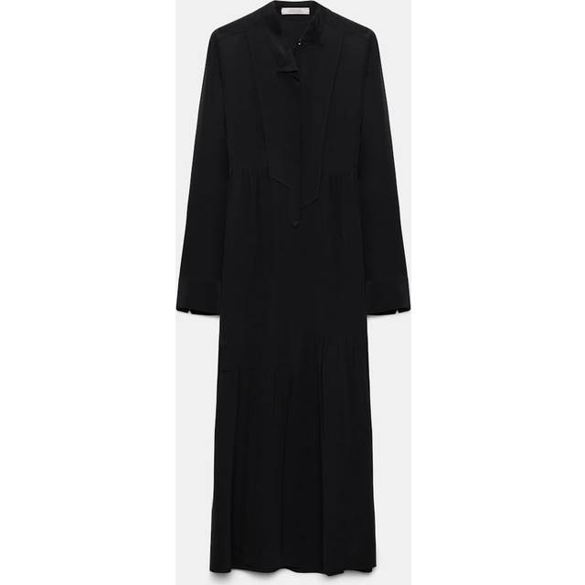 Silk dress with asymmetrical plastron and collar - black (XS)