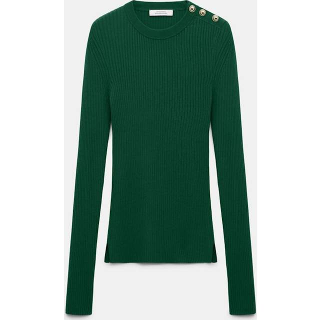 Wool-silk blend ribbed pullover - green (M)