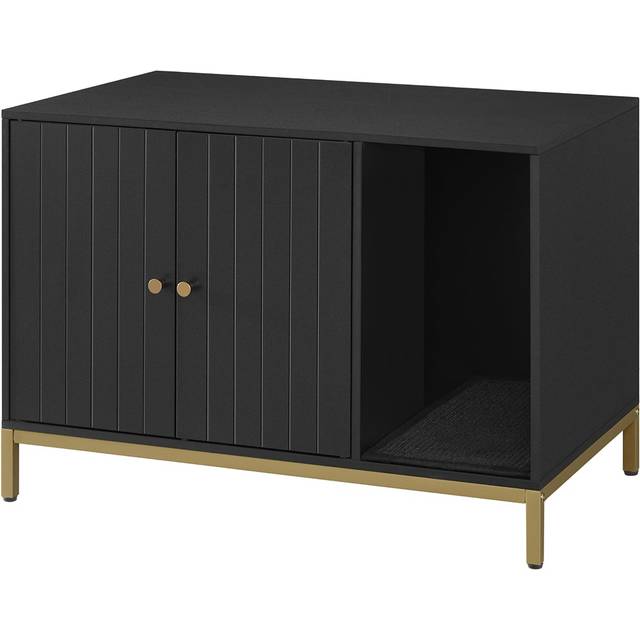 Feandrea Cat Litter Box Enclosure, Hidden Litter Box Furniture With Scratching Mat, Tall Legs, Cat House, Side End Table, 80 X 50 X 55 Cm, Black And Gold