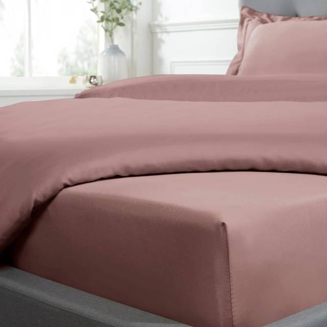 "Sleepdown Fitted Sheet 100% Cotton Sateen Soft Cosy 10"" 25cm Deep 300 Thread Count Luxury Bedding Bedsheet Bed Linen - Blush Pink - Double"