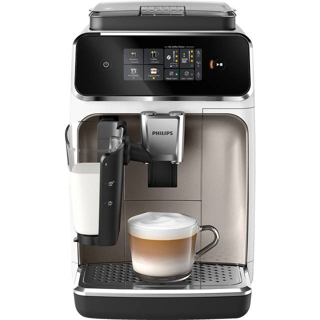 Philips 2300 Series Helautomatisk Espressomaskin - 4 drycker, Modern färgpekskärm, LatteGo-mjölksystem, SilentBrew, Keramisk Kvarn, AquaClean-Filter. Vit Krom (EP2333/40)