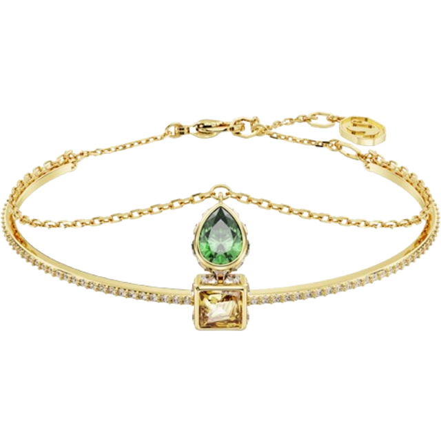 Swarovski Stilla Green Mixed Cuts Gold Tone Plated Bangle 5662924 (M) - Multi-Coloured