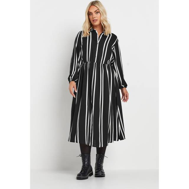 Yours Curve Black & White Stripe Print Midi Shirt Dress, Women's Curve & Plus Size, Yours - 26-28