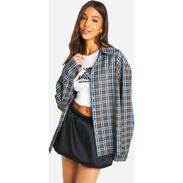 Womens Oversized Checked Shirt - Blue - 6, Blue