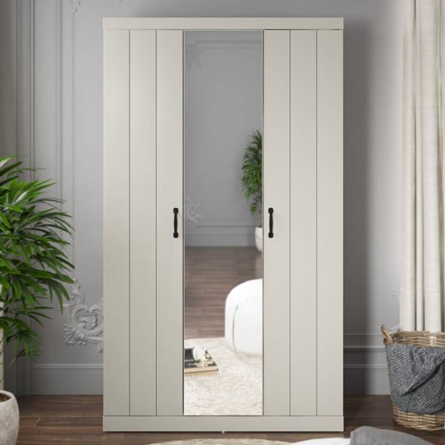 Allington 3 Door Manufactured Wood Wardrobe With Mirror - Light Grey (180.5cm H X 104.7cm W X 52.7cm D)