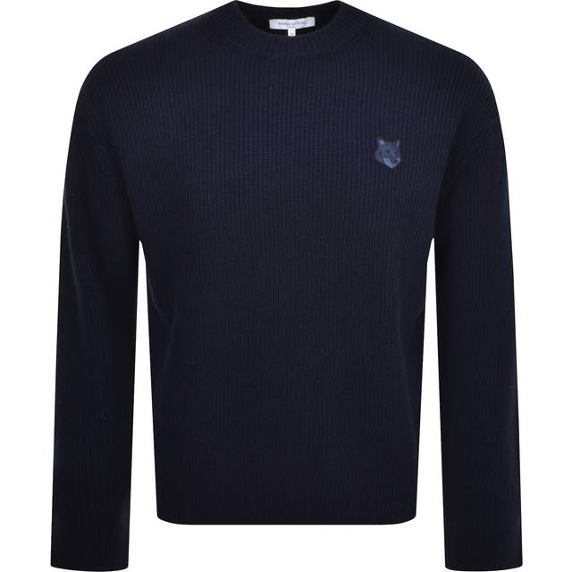 Maison Kitsuné, Stickade tröjor & koftor, Herr, S, Kashmir, Fox Front Ullblandning Tröja med Rund Hals - blue (S)