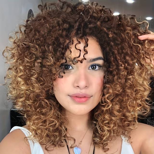 TEMU Women's Kinky Afro Curly Wig With Bangs - Heat Resistant, Elegant Daily Party Wig, High-temperature Fiber, Beginners, Everyday Party Wig | Vibrant Hair Color | Heatresistant Fiber, Afro Wig