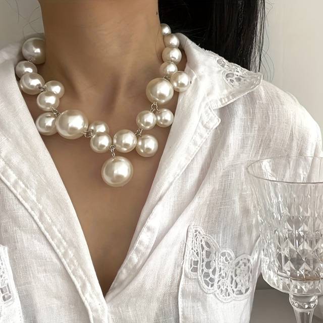 TEMU Vintage Pearl Necklace - Elegant Pearl Choker & Multi-strand Design For Women, Versatile Daily & Party Jewelry Gift For Mom, Special Occasion Accessory, Sophisticated Accessory