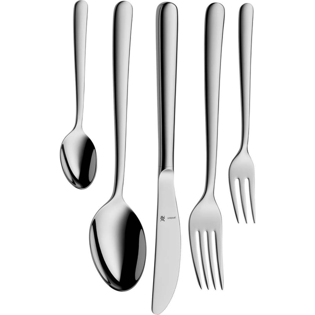 WMF Kult Plus bestickset i rostfritt stål 6 personer, bestickset 30 delar, hålhäftkniv, Cromargan protect polerad, reptålig, diskmaskinssäker