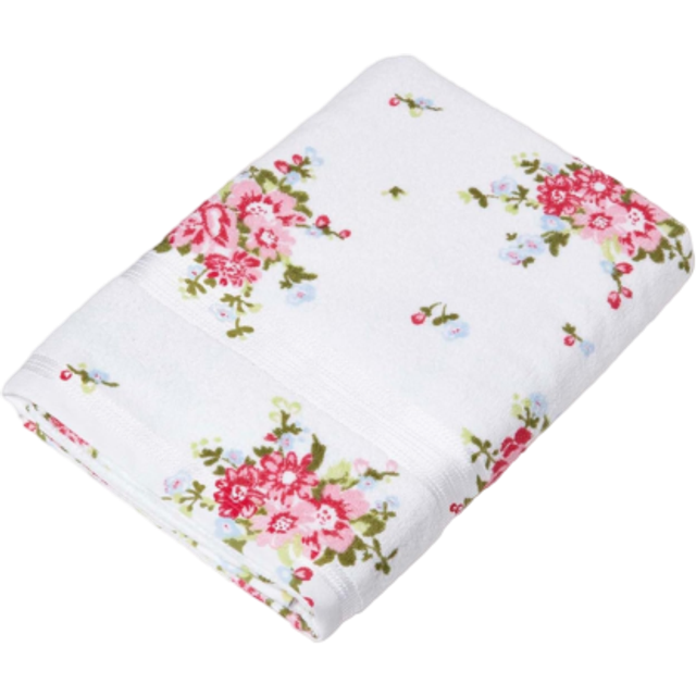 Homescapes Pink and White Floral Printed White Bath Sheet 100% Cotton