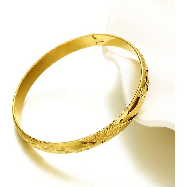 TEMU Vintage Tribal 24k Plated Openable Bangle - Copper Material, No Mosaic, Ideal For & Gifts - Middle East Dubai Style Fashion Women's Cuff Bracelet (pcs Of 1)