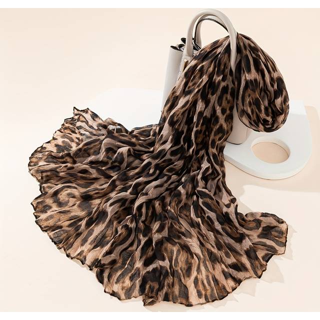 TEMU Elegant Leopard Print Chiffon Scarf For Women - Polyester, Mature Style, Non-stretch, Lightweight Scarf For And Travel Accessorizing - Woven , 100% Polyester - 1 Piece