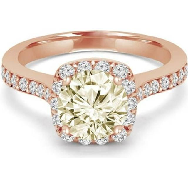 Majesty Diamonds MD240118-6.5 1.4 CTW Round Champagne Diamond Cathedral Cushion Halo Engagement Ring in 14K Rose Gold - Size 6.5
