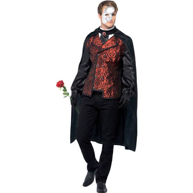 Smiffy's Adult Men's Dark Opera Masquerade Costume, Cape, Mock Shirt, Mask, -