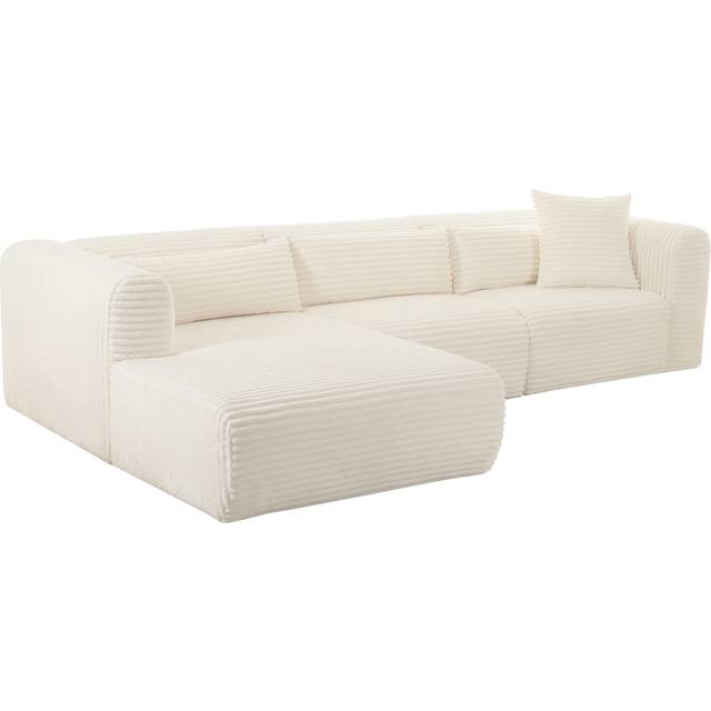 Tarra Fluffy Oversized Modular LAF Sectional - Corduroy Fabric/Wood - L179.8 x W299.7 x H68.1 cm - Cream