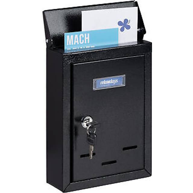 Relaxdays - Letter Box with Name Plate, Metal, Lockable, with 2 Keys, Post Box, hwd: 26.5 x 19 x 6.5 cm, Wall-Mounted, Red