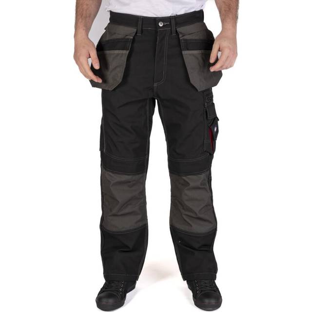 (Black, 32W/Regular) Lee Cooper Workwear Kneepad Pockets Reflective Holster Pocket Work Cargo Trouser