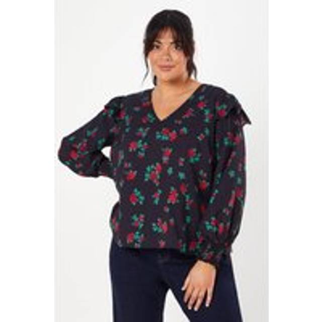 Womens Curve Frill Shoulder V Neck Top Floral Print - 22