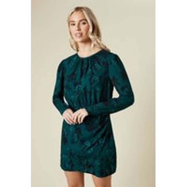 Womens Green Floral Wrap Skirt Long Sleeve Mini Dress - 10