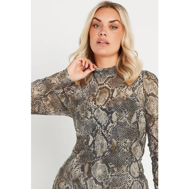 Limited Collection Curve Natural Brown Snake Print Mesh Top, Women's Curve & Plus Size, Limited Collection - 22-24
