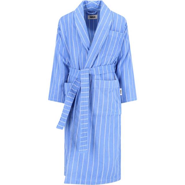 Tekla Blue & White Terry Classic Bathrobe - Marseille - Stripes - M