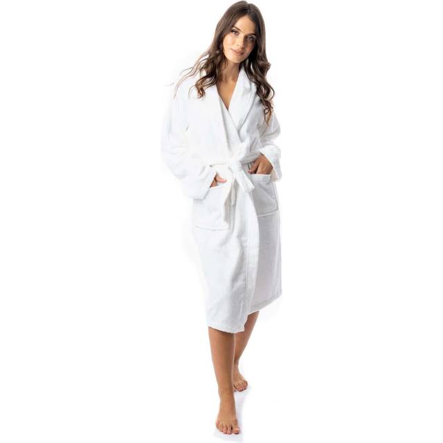 Luxury Women's Terry Cotton Bath Robe Ultra-Absorbent Soft Cozy Dressing Gown for Home Spa Gym Travel by Daisy Dreamer, WHITE / L