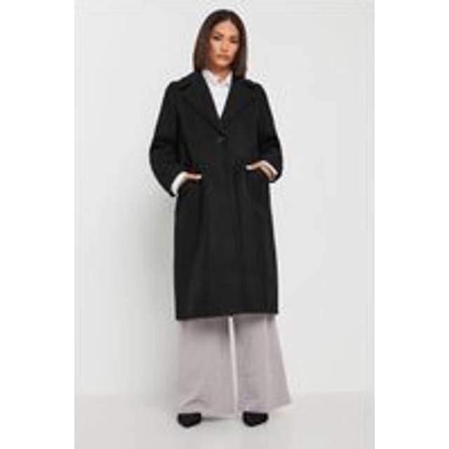 Womens Petite Midi Formal Coat - Black - 14