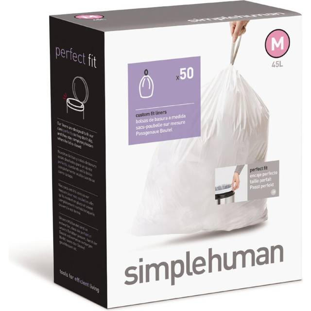 simplehuman Custom Fit Trash Can Liner M  45 L / 12 Gal  50-Count Box